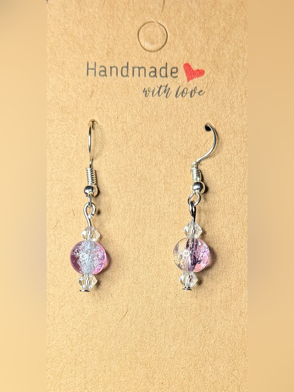 ✨Handmade✨ Pink Glass Bead Dangle Earrings - Hypoallergenic
